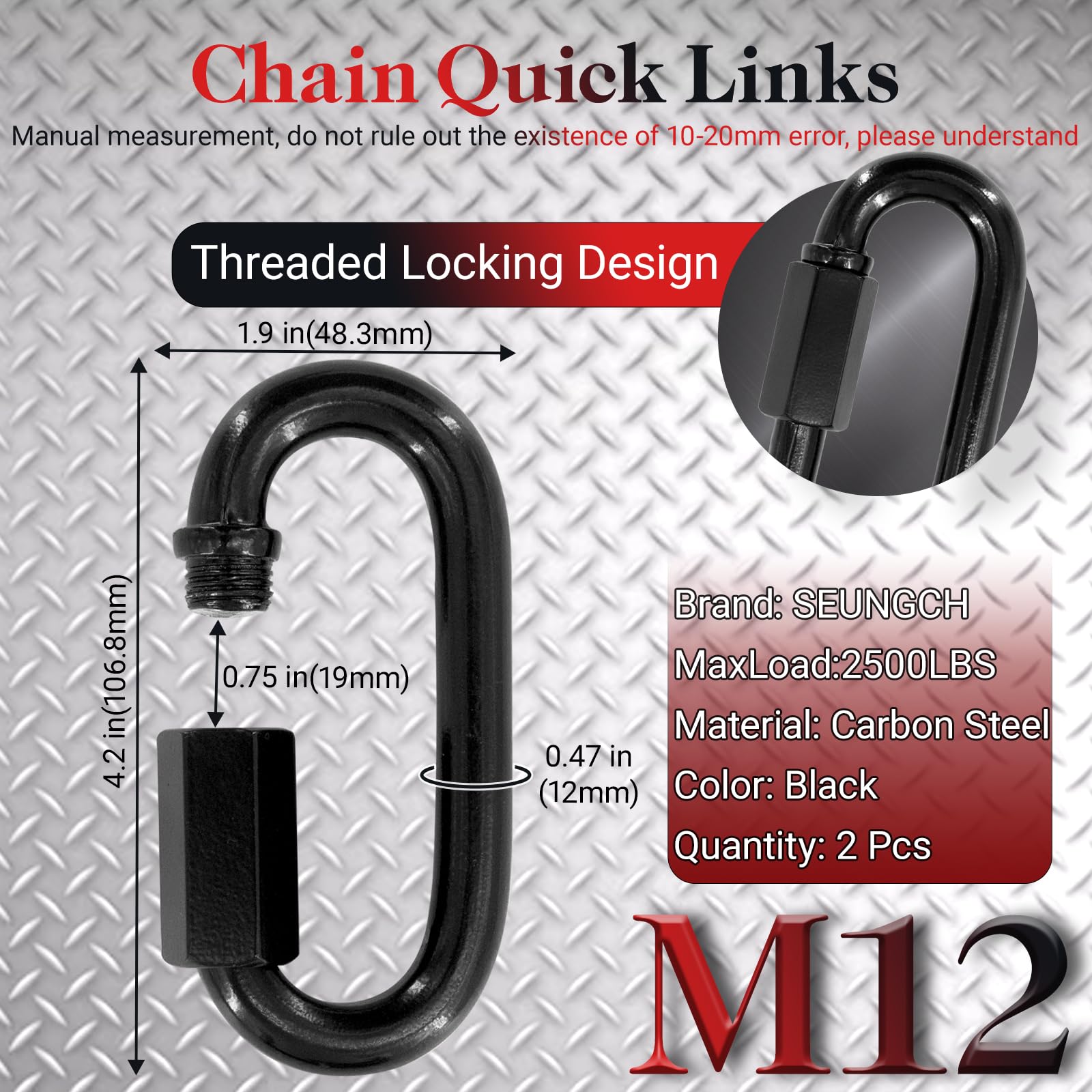 4.2IN Quick Link,Heavy Duty Locking Carabiner (2PCS,Black)