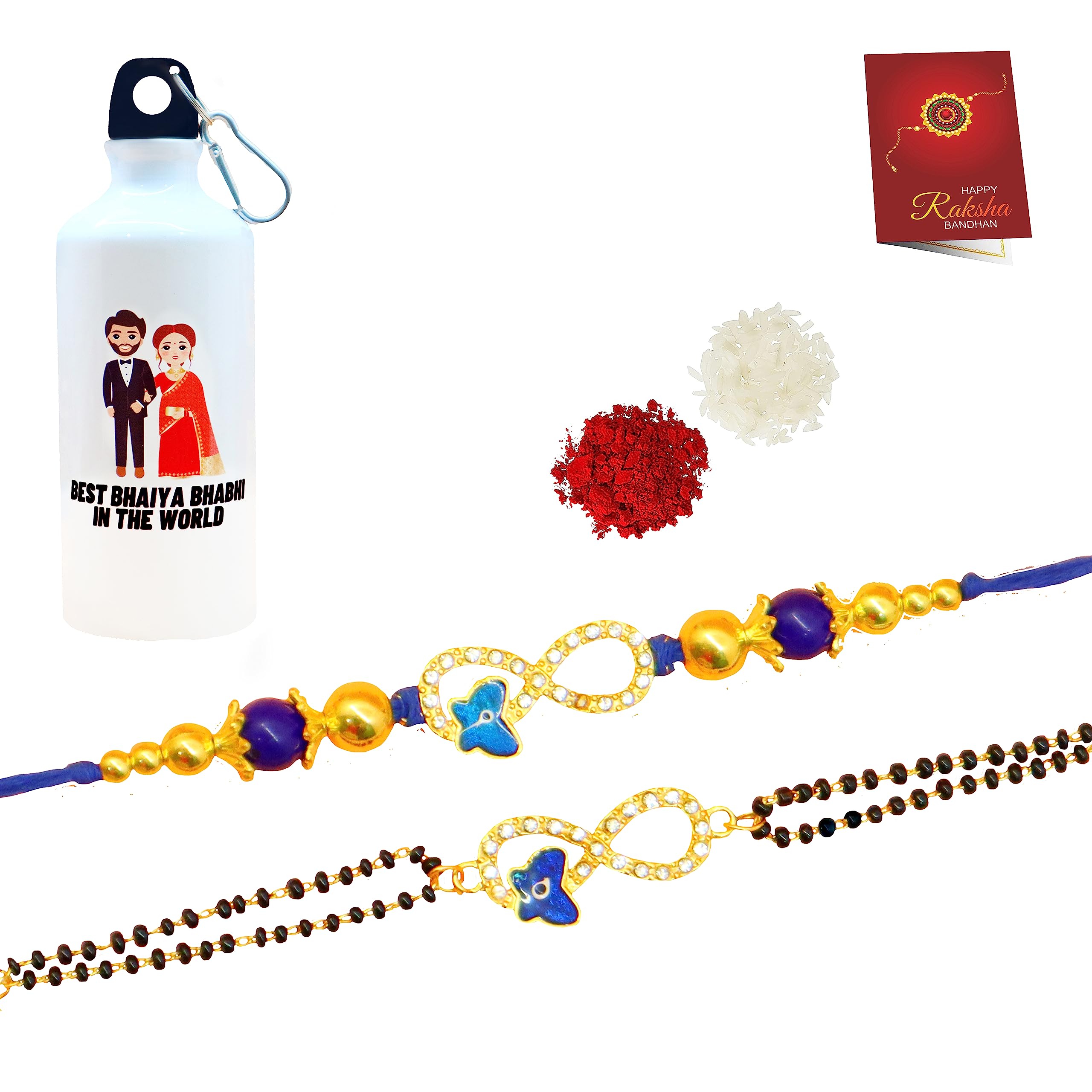 JAIPUR ACE Rakhi Combo Set of 2 Evil Eye Bhaiya Bhabhi lumba Rakhi with 1 Printed Water Bottle & Greeting Card for Bro Brother Bhai Behan | Rakshabandhan gifts (B0B49GF52V) Amazon Price History, Amazon Price Tracker