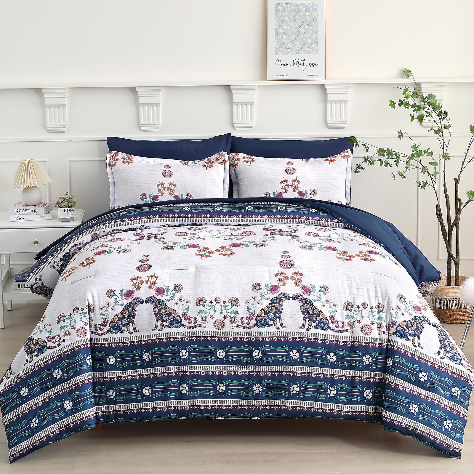 Amazon.com: Drucon Blue Boho Comforter Set Queen Size 7 Piece Bed in a ...