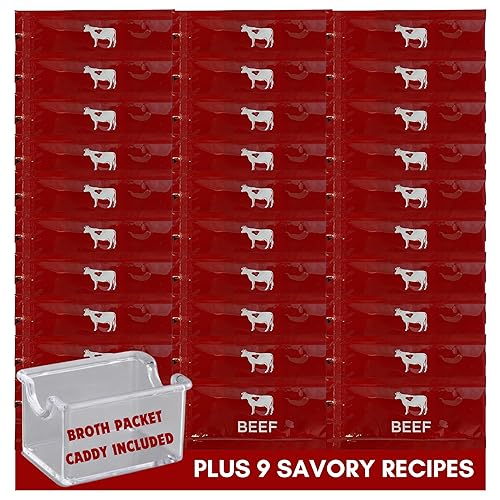 Savory Choice - Paquetes de concentrado de caldo de carne reducido en sodio (30 paquetes) con carrito de caldo de carne, 9 recetas de sopa y