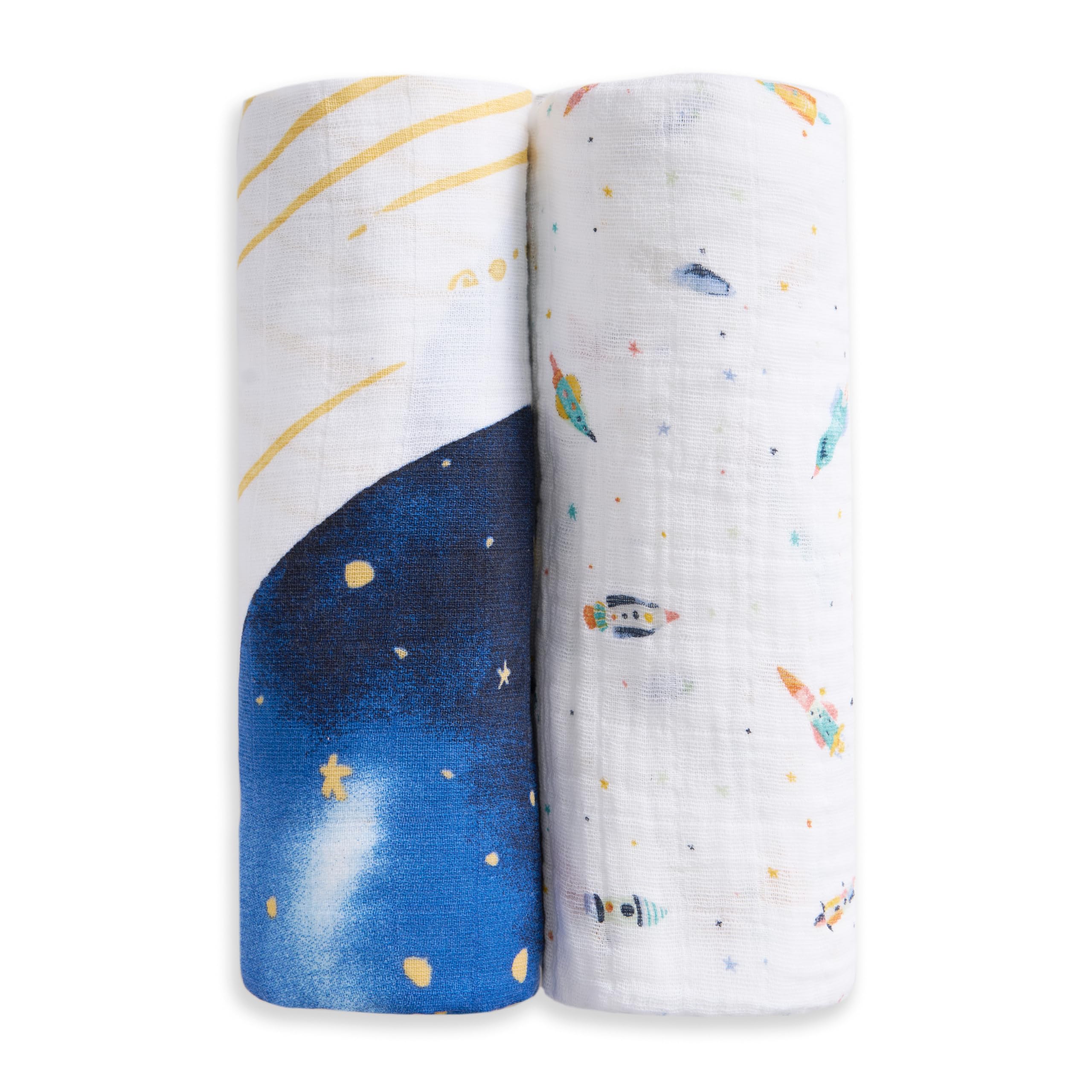 aden + anais Coperta traspirante in 100% mussola di cotone biologico, ideale per ragazzi, ragazze, neonati, neonati e neonati, coperta morbida e leggera, confezione da 2, spazio orbita
