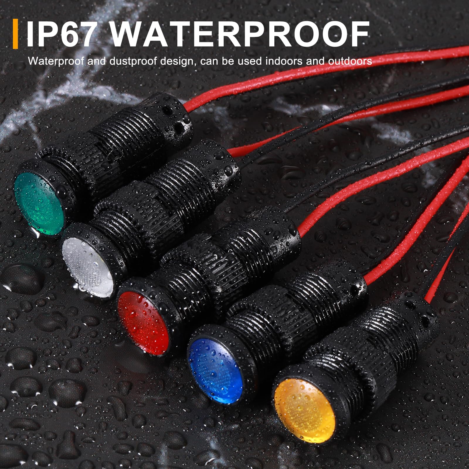 PATIKIL 5Pz 10mm(3/8") Spia Indicatrice, 12V-24V AC/DC LED Guscio Plastica Lampada Segnale Impermeabile IP67 Testa Rotonda Luci Segnale Con Cavo 150mm(5.9") Per Barca Auto, 5 Colori