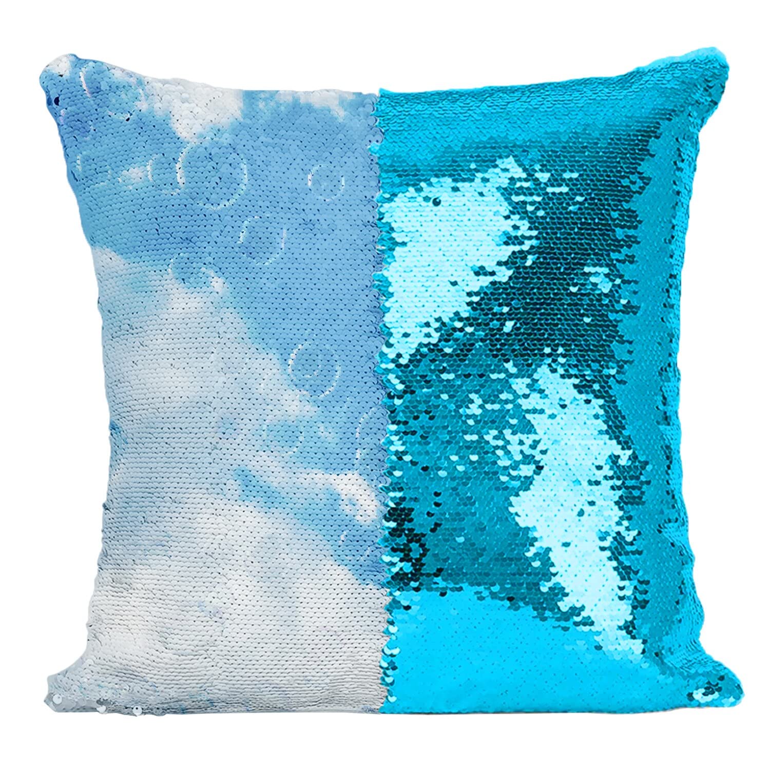 Coussin Sequin Turquoise et Bleu | Idée Cadeau Originale Motif Bulles Volantes