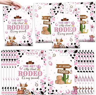 This Ain't My First It's My Second Rodeo Party Favor Bags, 50 Pcs Cowgirl 2nd Birthday Goodie Treat Candy Bags, Western Rodeo Theme 2 Years Old Birthday Baggies Pinata