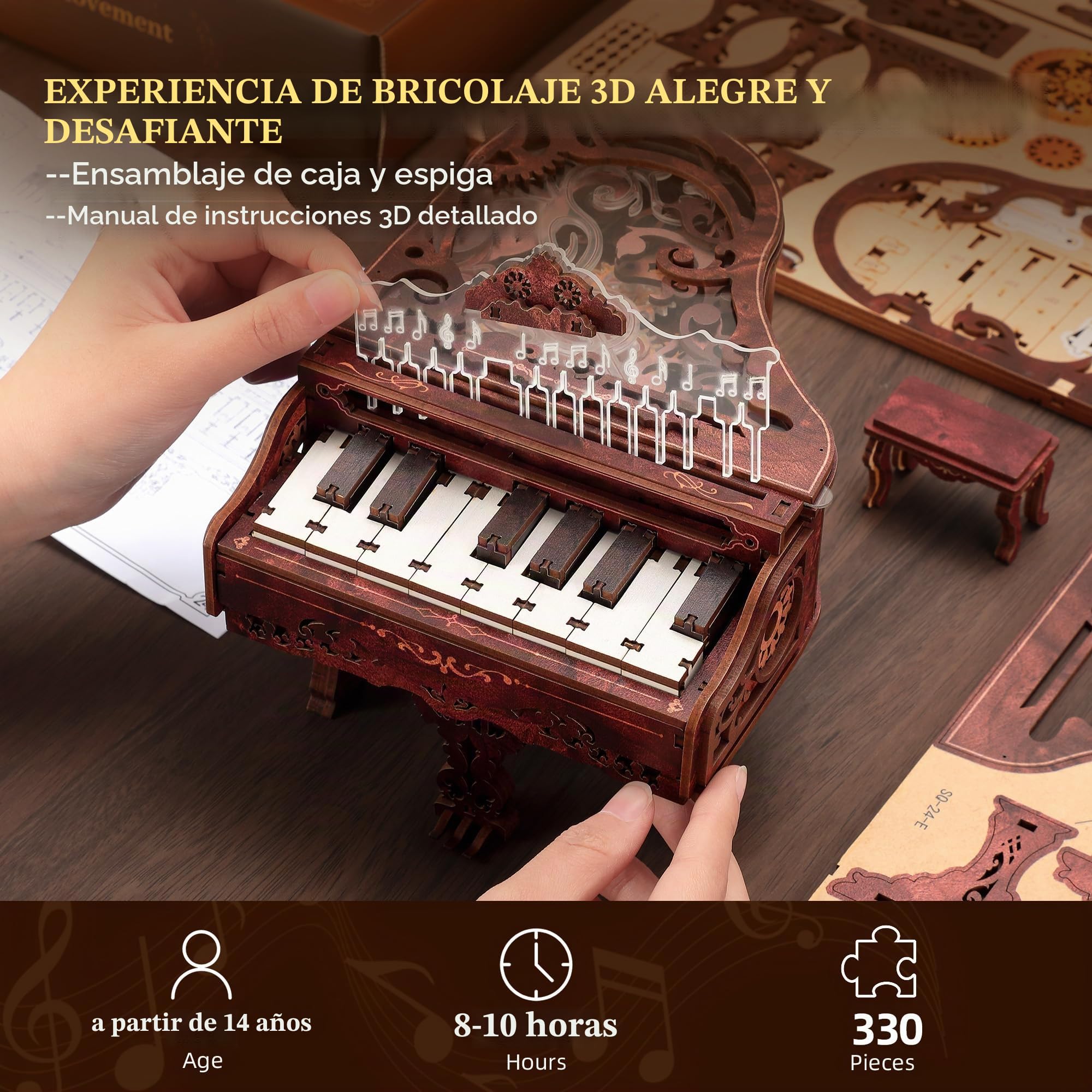 FUNPOLA LED Kit de 3D Wood Puzzle Piano, Modelo de Teclado de Madera Jugable con Luces LED, Kit de Manualidades Interactivo y Digital Piano Puzzle para Adultos（14+）