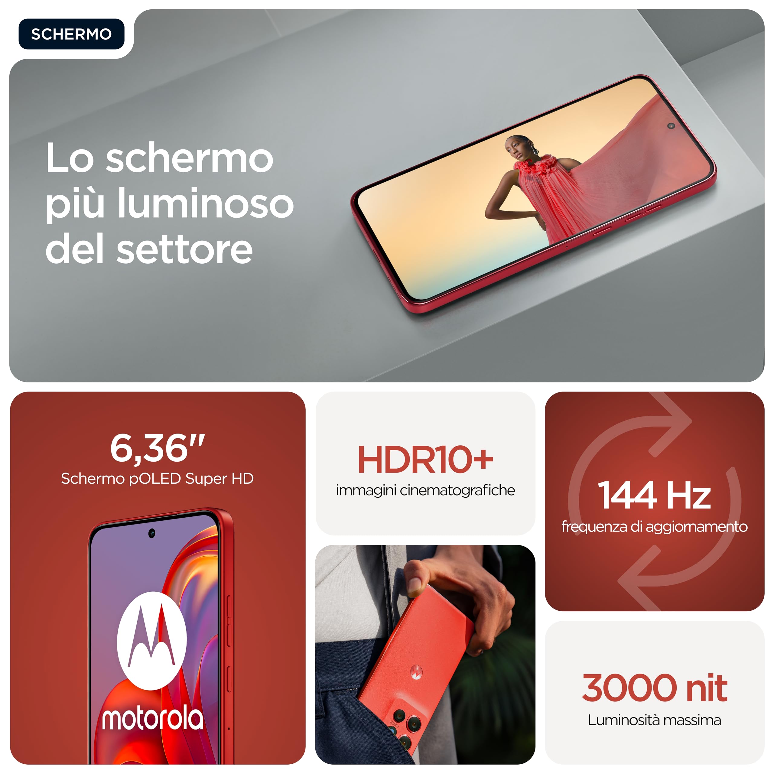 Motorola edge 60 neo con Moto AI (8/256GB, Tripla camera 50MP+13MP+10MP, selfie 32MP, Display 6.36" Super HD 120Hz, MediaTek Dimensity 7400, 5000mAh, TurboPower 68W, Android 15), PANTONE Poinciana