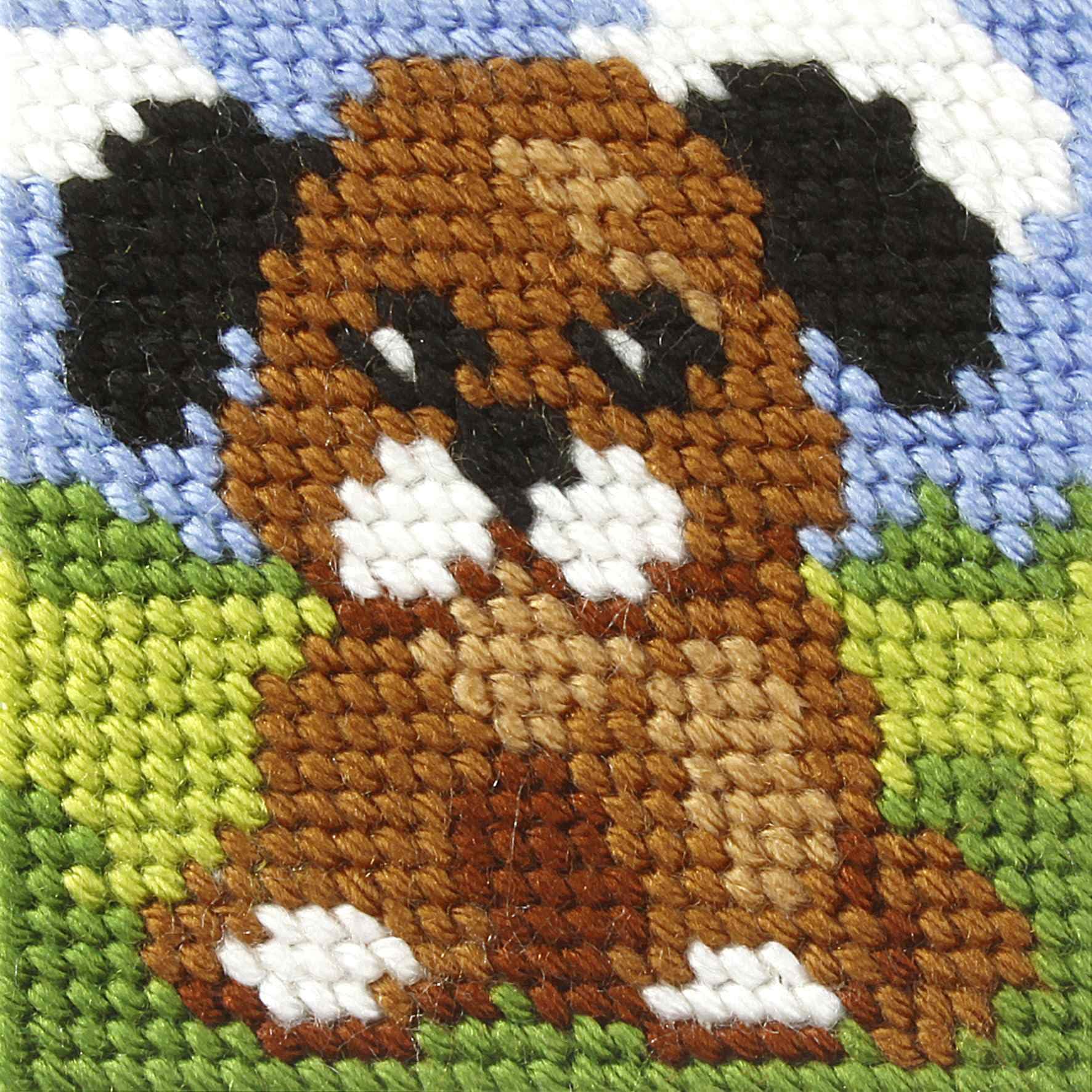 Meecaa Kit per punto croce, 11 punti, con cane e foglia d'acero, kit da ricamo con accessori prestampati (40 cm x 50 cm) (cane