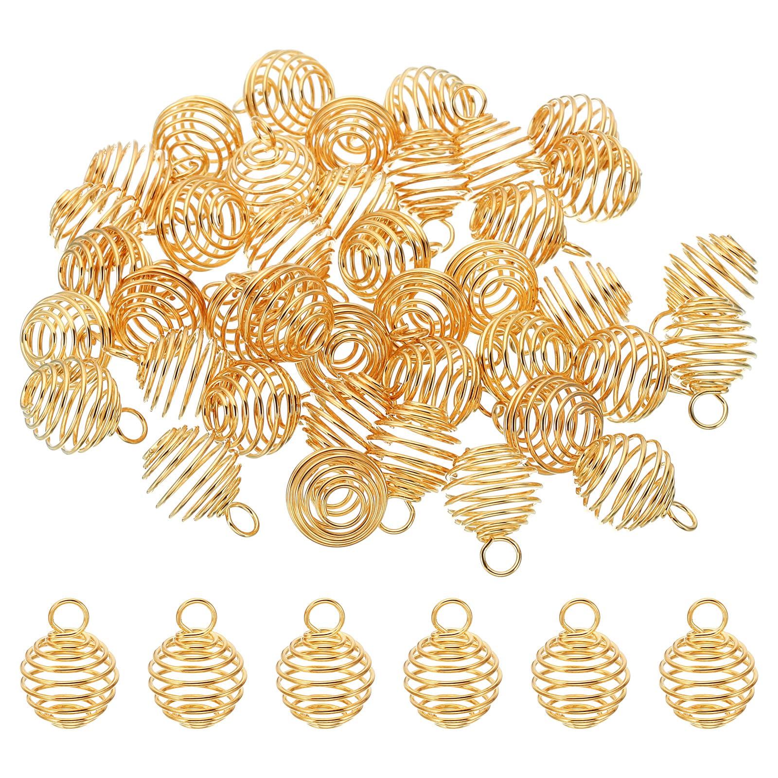 Spiral Bead Cages Pendant, 40Pcs 14x15mm Stainless Steel Spring Stone Holder Necklace Cage Pendants for Jewelry Making Crafting, Gold Tone, TBD, Acrylic, Agate