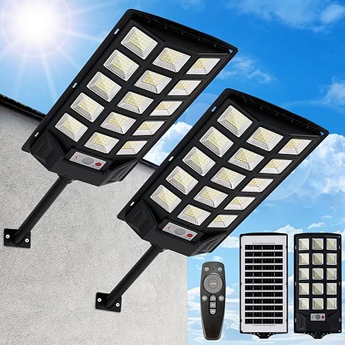 Luces solares para exteriores, luces solares impermeables IP66 con sensor de movimiento y control remoto, lámparas de calle de 6500 K del atardecer