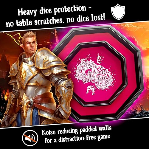 Miniatura 10 de Fantasydice - Azul - Dragón de Fuego - Bandeja de dados - Octágono de 8 pulgadas con tapa y área de preparación de dados - Capacidad para 5 juegos