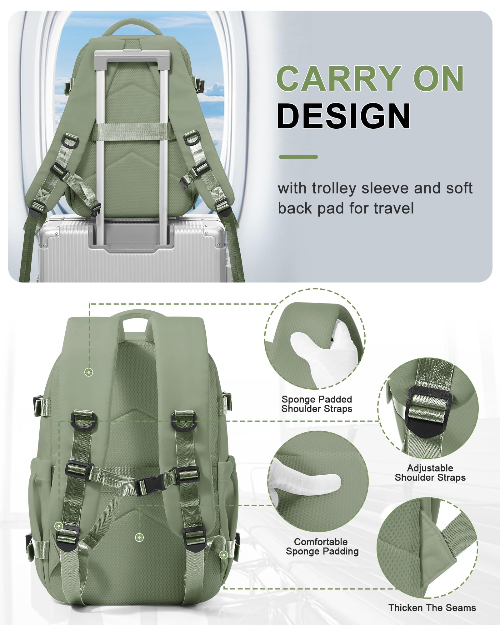 BJLFS Borse da Cabina per Ryanair 40×30×20 Zaino da Viaggio con Sottovuoto Bagaglio a Mano 40x20x25 Easyjet 45×36×20,Zaino Wizzair 40x30x20,Zaino Casual per laptop da 14 pollici per scuola
