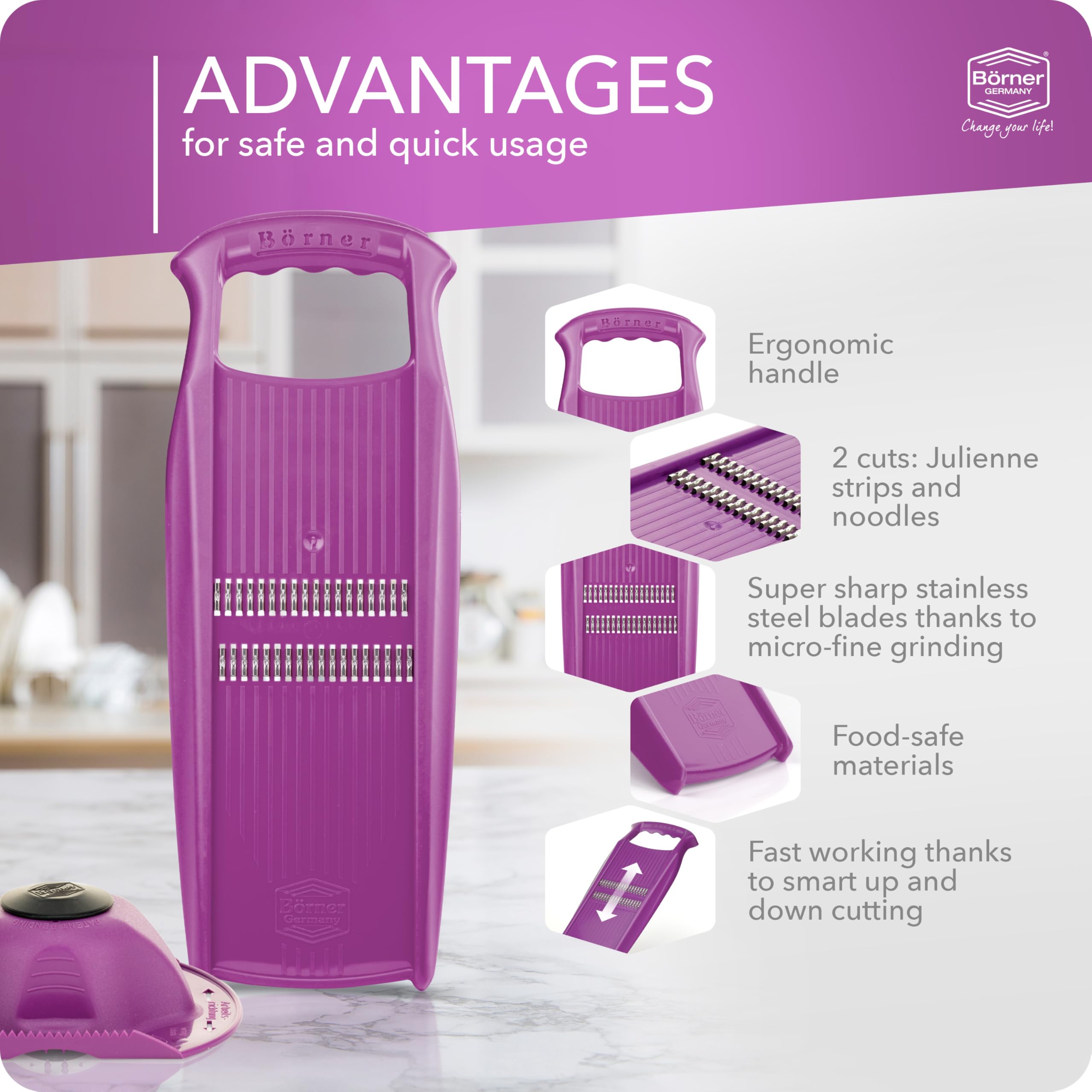 Börner Affettaverdure Roko PowerLine - Mandolina Per Taglio Julienne, Verde, Made In Germany - Foto 3