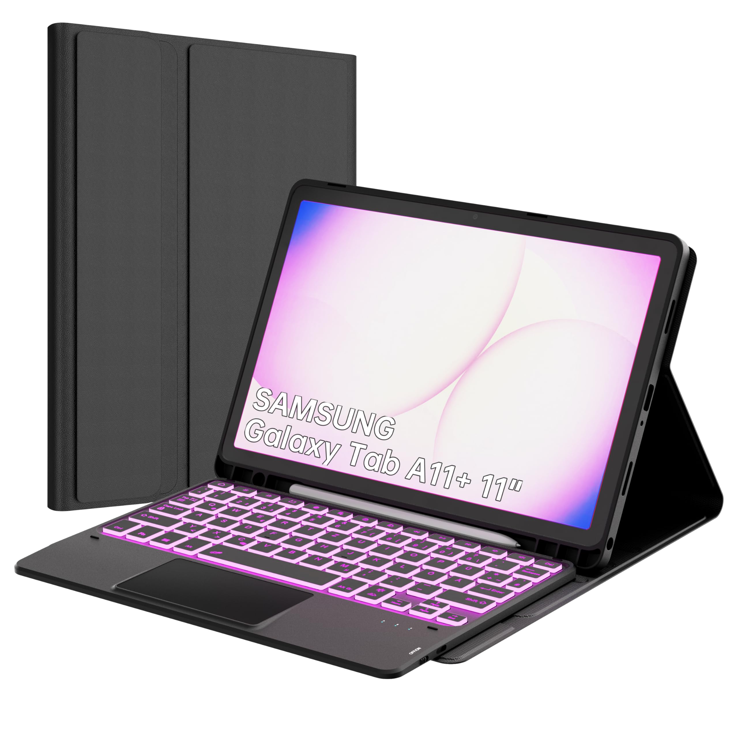 ROOFEI für Samsung Galaxy Tab A11 Plus/A9+ 11 Zoll Tastatur Hülle - 7 Farbig Hintergrundbeleuchtetes mit Abnehmbares Touchpad Tablet Cover - Tab A11+/A9 Plus 11" Deutsches QWERTZ Layout Tastatur