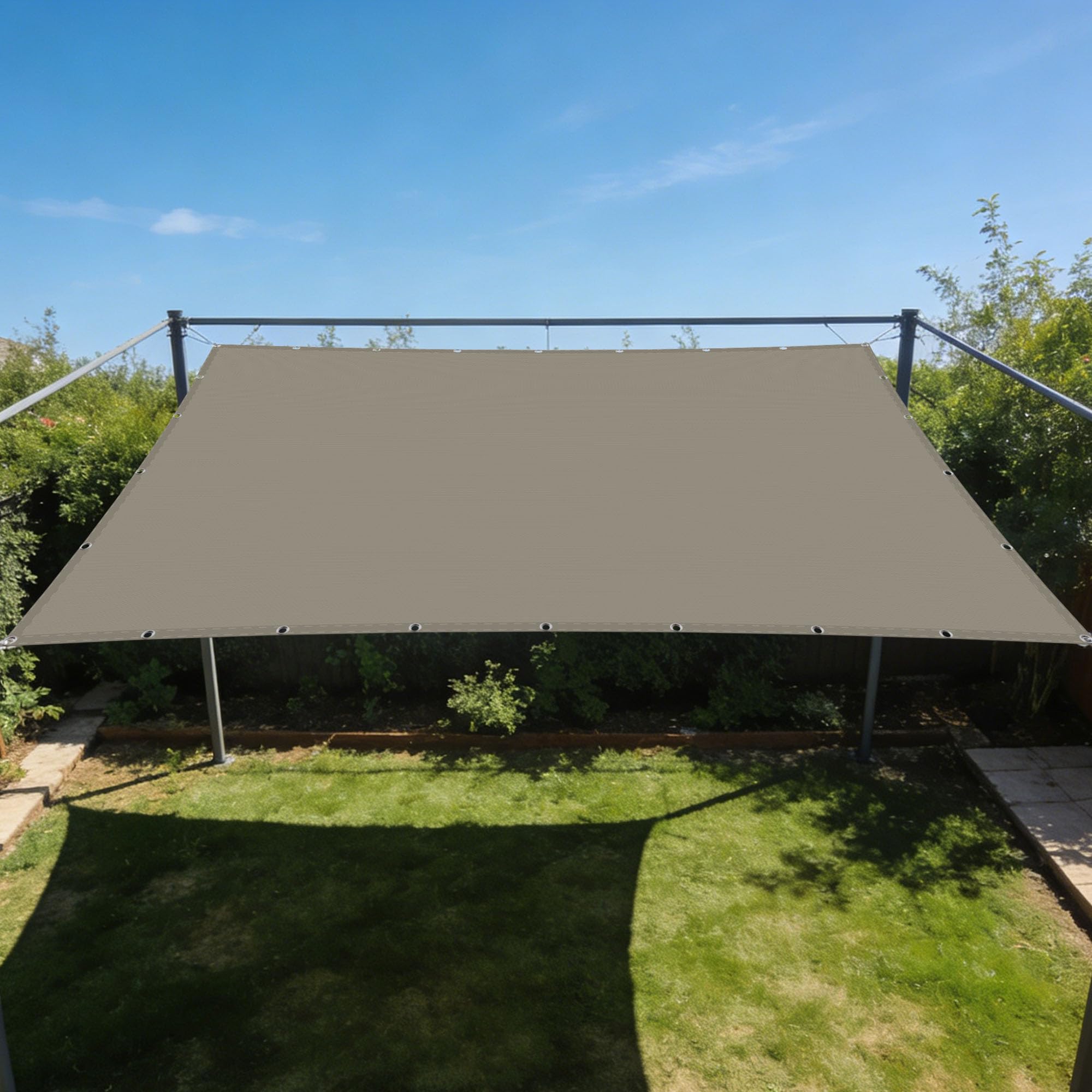 Voile d'ombrage respirant 6 x 8 m toile imperméable taupe pour repas en extérieur