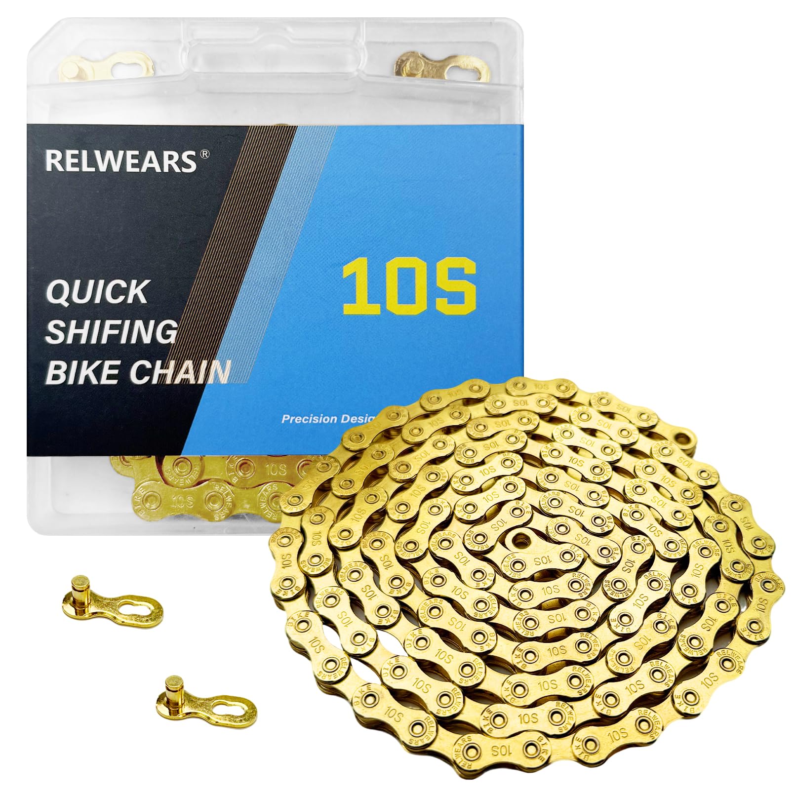 Gold Bike Chain 10 Speed Bicycle Chain, 1/2 x 11/128 Inch 116 Links Alloy Steel Triple Strand for Mountain Road Commuter Bike (Gold, 10 Speed Chain)
