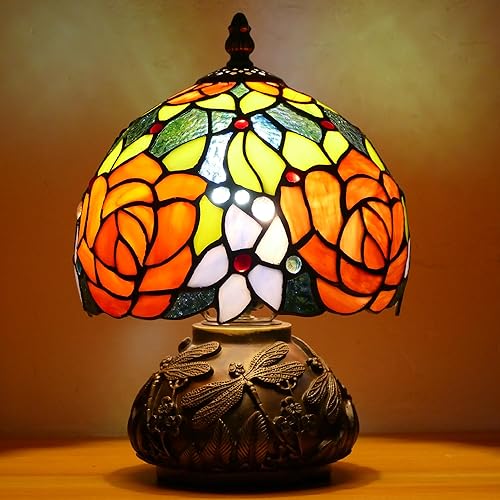 Pequeña lámpara Tiffany de mesa de vidrieras, mini lámpara de acento hecha a mano con hongos para escritorio, lámpara de memoria, luz nocturna de