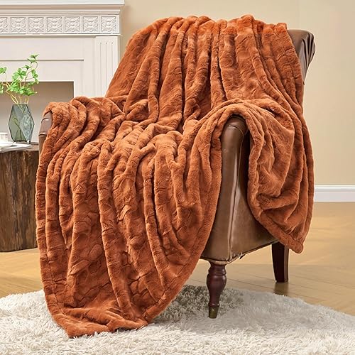 Krifey - Manta de pelo sintético, supersuave, acogedora, cálida, mullida, esponjosa, decorativa, afelpada, camello, 50 x 60 pulgadas