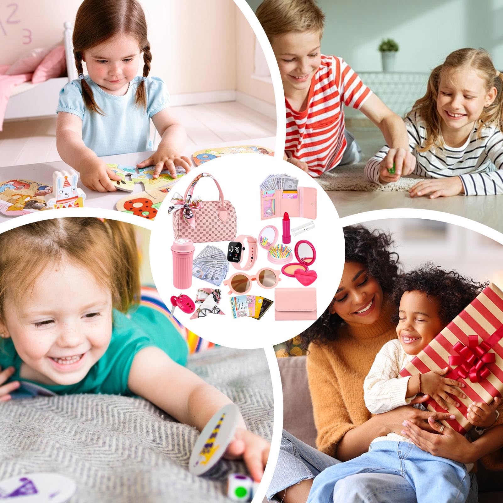 Juega El Bolso para Niñas Pequeñas, Bolso para Niños Pequeños con Set De Maquillaje De Simulación, Niños Pequeños con Accesorios De Juego Simulados, Juguetes De Princesas para Niño De 3 A 6 Años