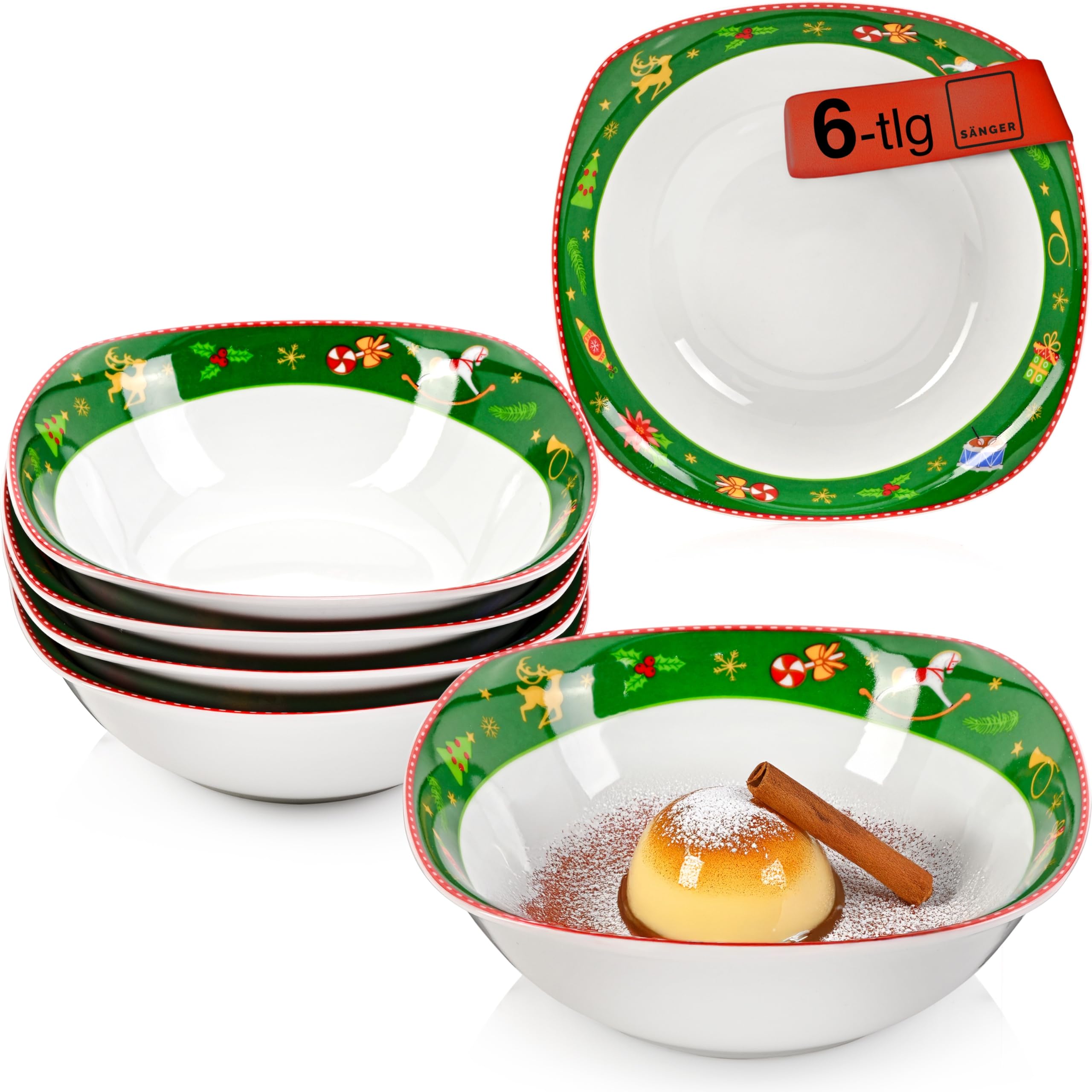 SÄNGER | Müslischalen Bilgola Nussknacker Design 6 tlg, Müsli Schüssel Set 6 Personen, Porzellan Bowl Schüssel, Spülmaschinenfest, Müsli Schale mit Weihnachtsmotiven 300 ml | PREMIUM COLLECTION