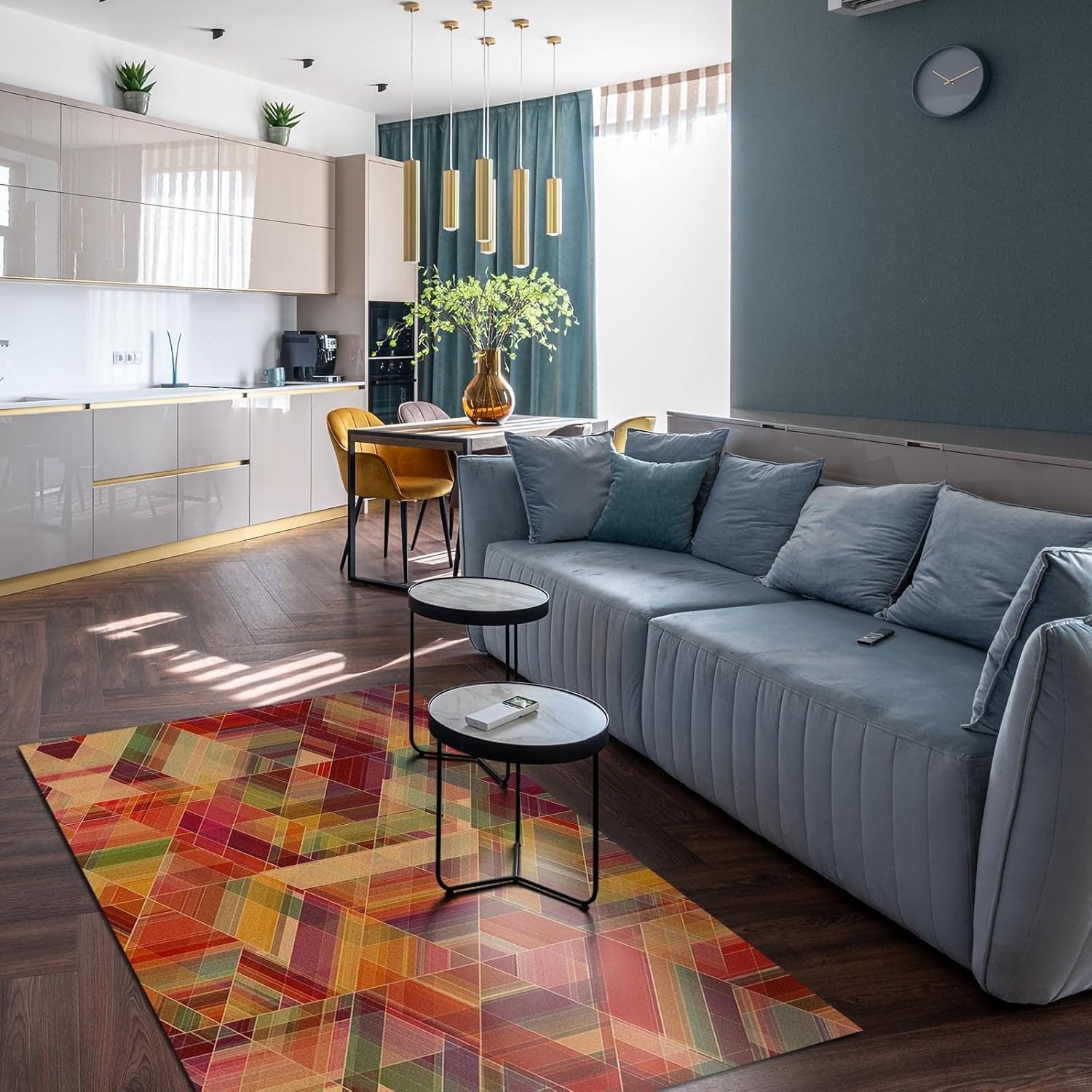 Colorful Geometric Stitching Room Rug, Modern Fashion Creativity Area Rug, Living Room Rug Washable Durable Soft Flannel for Indoor Bedroom Office Porch Teens Room Hallway（2x3ft）