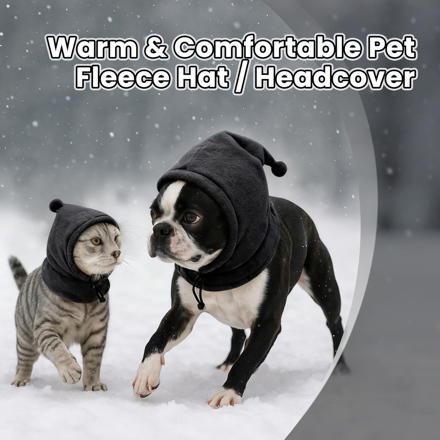 Pet Neck Warmer with Hat, Leopard Print, Adjustable Drawstring, Soft Polyester, for Dogs and Cats (Black, Medium)