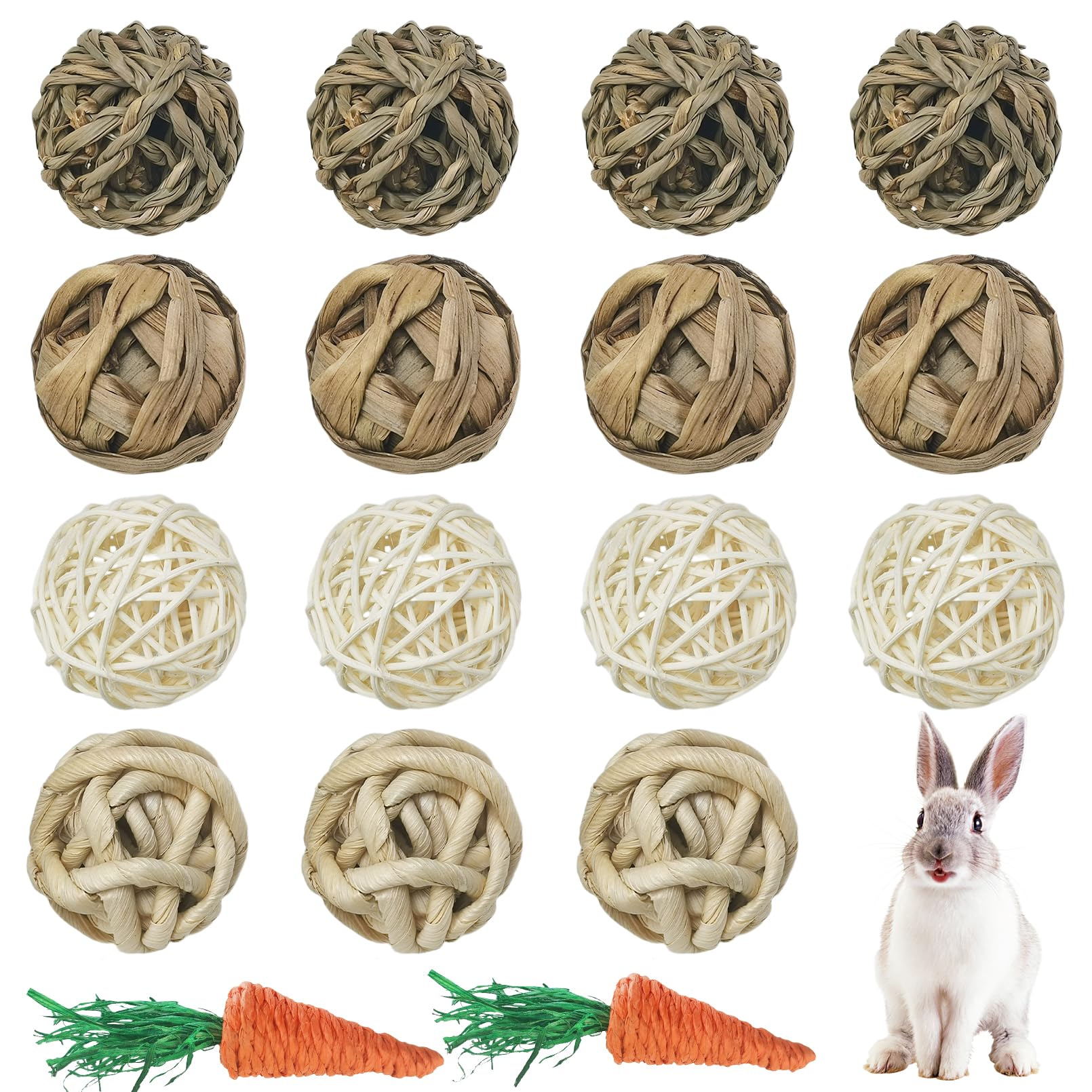 kathson 17 Pcs Natural Rabbit Chew Toys Guinea Pig Toys Small Animal Play Ball Bunny Activity Chinchilla Rolling Toy Gnawing Treats Grass Balls for