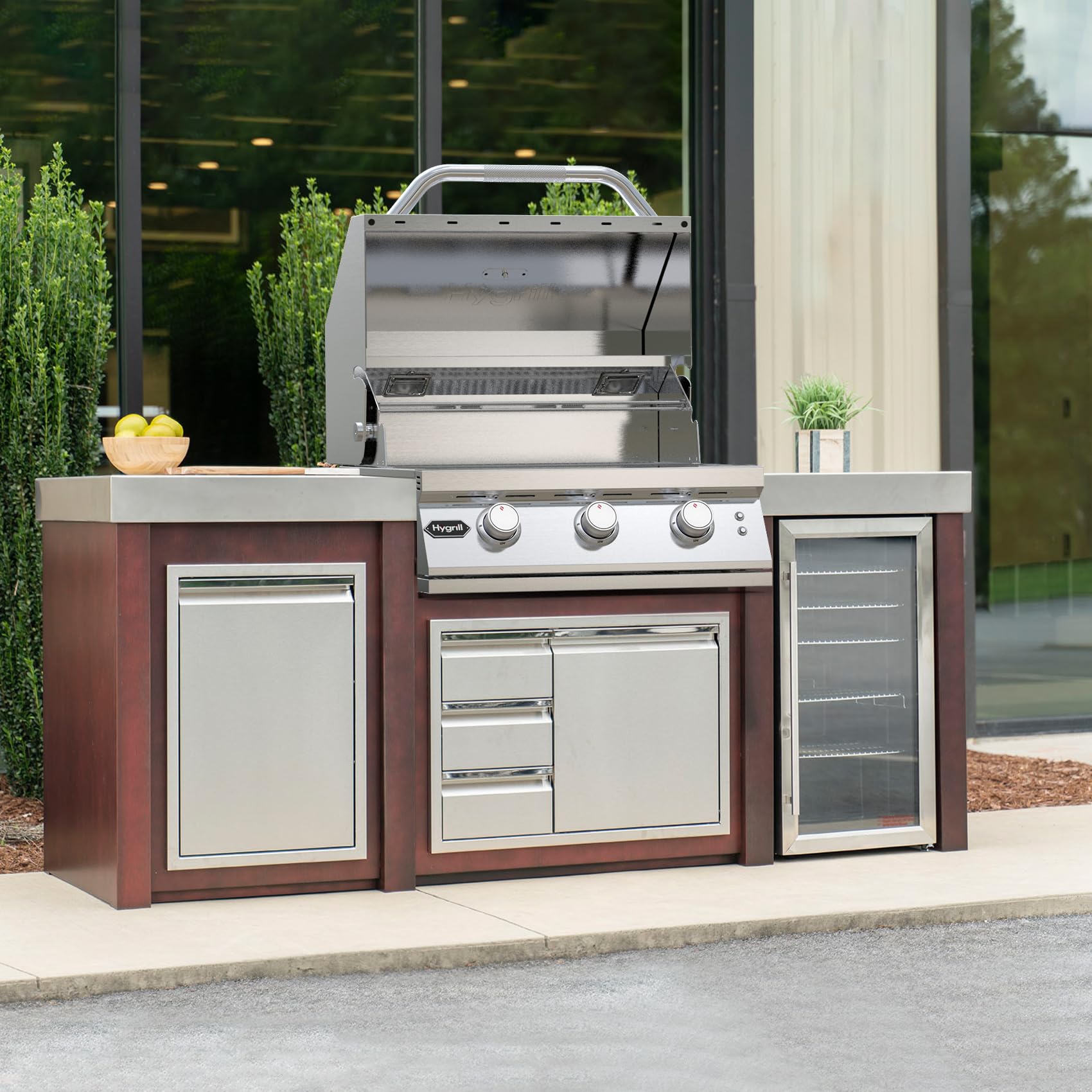 Hygrill Premium XTR - Parrilla integrada de 3 quemadores, cabezal de parrilla de acero inoxidable para cocina al aire libre con luces LED, propano líquido 7