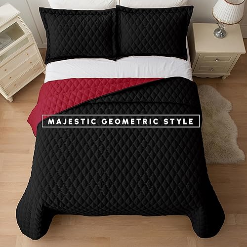 Miniatura 5 de Elegant Comfort Juego de colcha reversible acolchado de 3 piezas con fundas de almohada, exquisitas costuras de diamante para todas las estaciones,