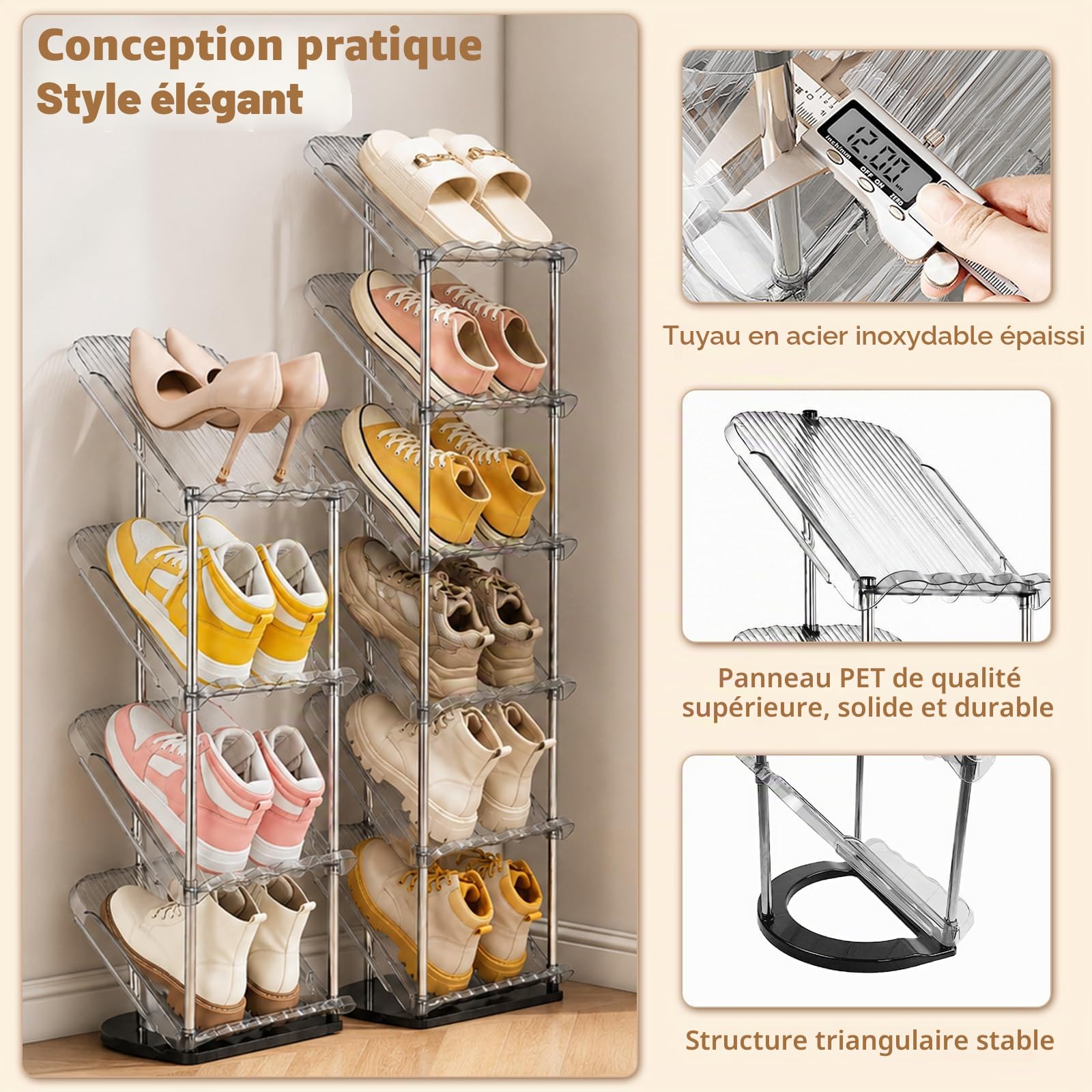 Patinao Lot de 2 Étagères à Chaussures Étroites à 5 Niveaux - Peu Encombrantes - Rangement et Organisateur Pour Chaussures