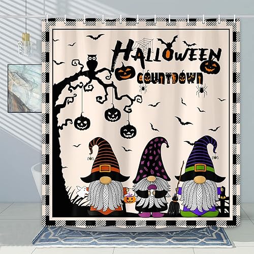 Cortina de ducha de gnomos de Halloween, faroles de calabaza de terror, murciélago, araña, juego de cortina de ducha para baño, cortina de ducha de disponible en Yaxa Peru