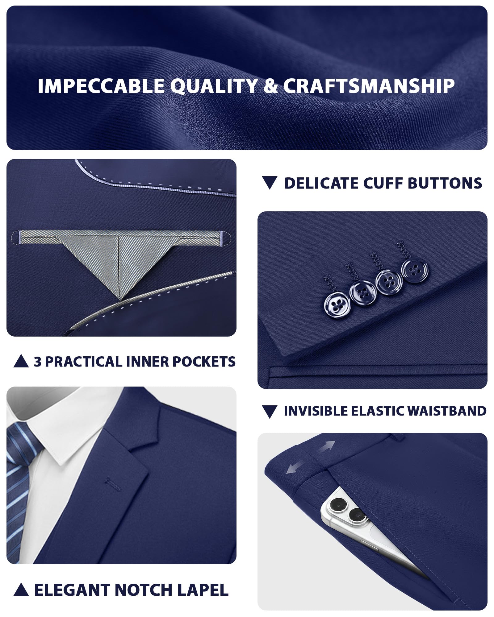 Cooper & Nelson Traje ajustado para hombre, traje de 3 piezas para hombre, chaqueta de color liso de un botón, chaleco y pantalones con corbata, conjunto de esmoquin