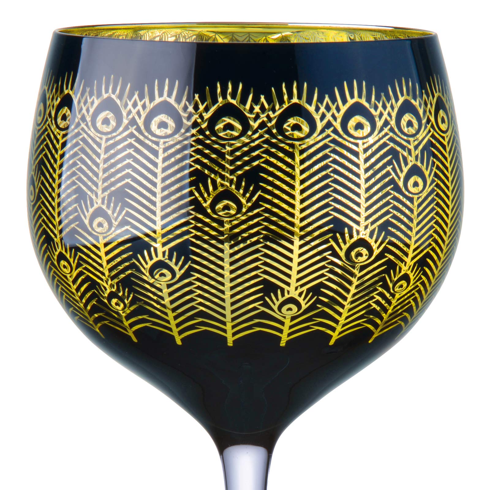 Artland – Copas de Ginebra Peacock Midnight – Dorado y Negro – Juego de 2 – Capacidad de 700ml Por Copa – Diseño de Plumas Elegante y Detallado en Dorado y Negro