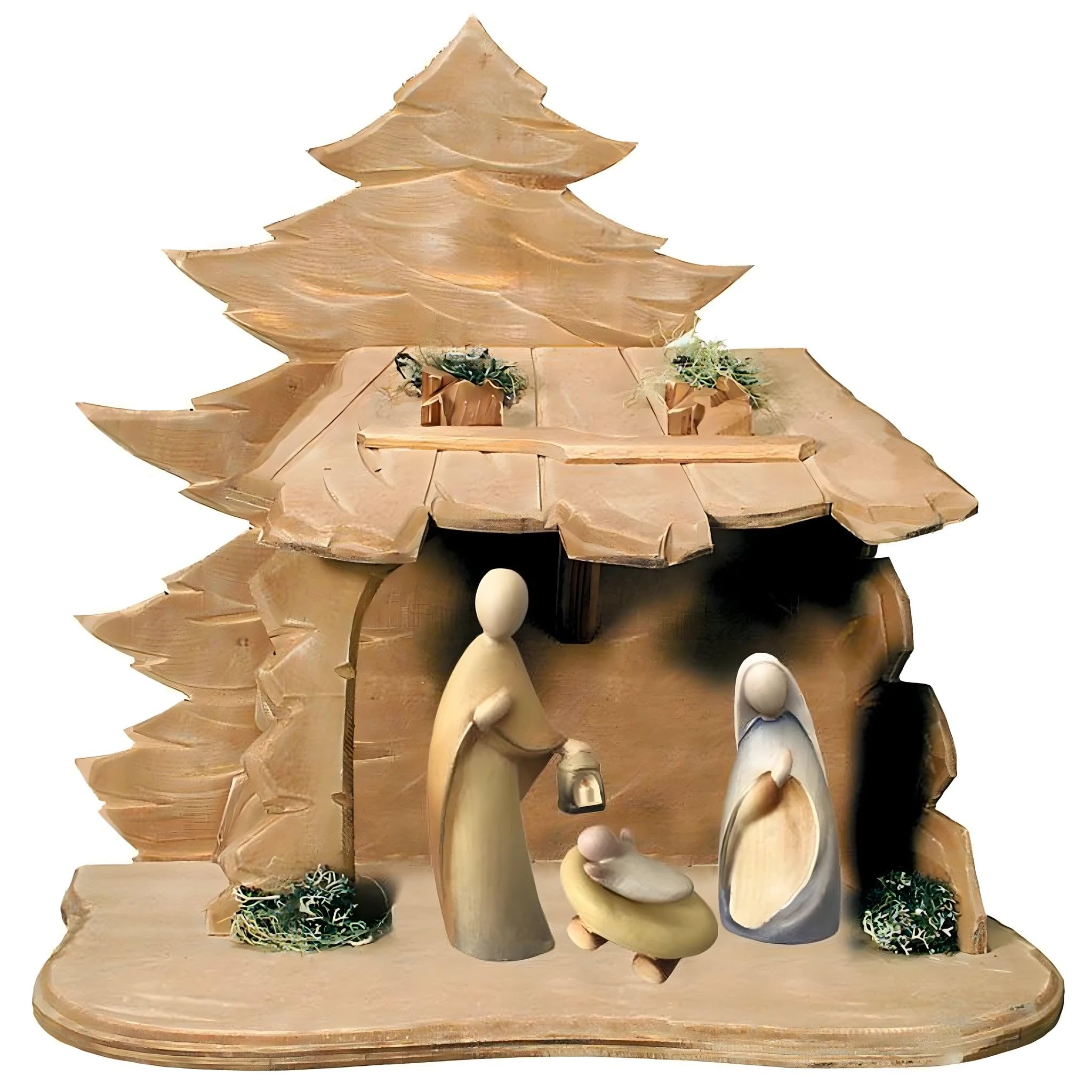 Carved Holy Family with Stable - Colored Maple Wood by Dolfi