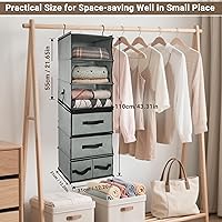 Vista 3 de 2-in-1 Durable 6-Tier Hanging Closet Organizer with 4 Removable Drawers,2 Separable 3-Tier Thickened Fabric Hanging Shelf Clothes Storage