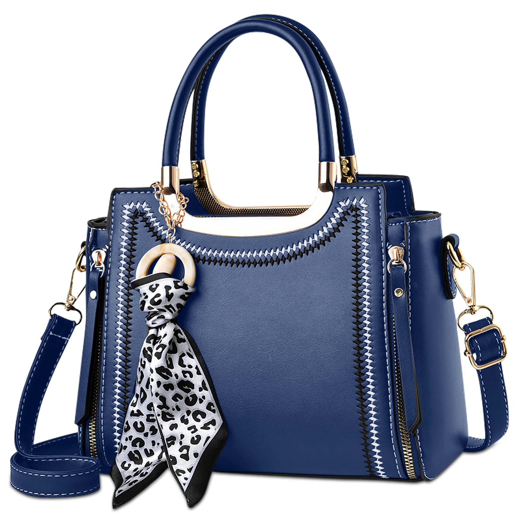 Borsa Donna Borsa a Mano Elegante Borsetta Borsa a Tracolla Pelle PU Borsa a Spalla con Sciarpa di Seta Ciondolo