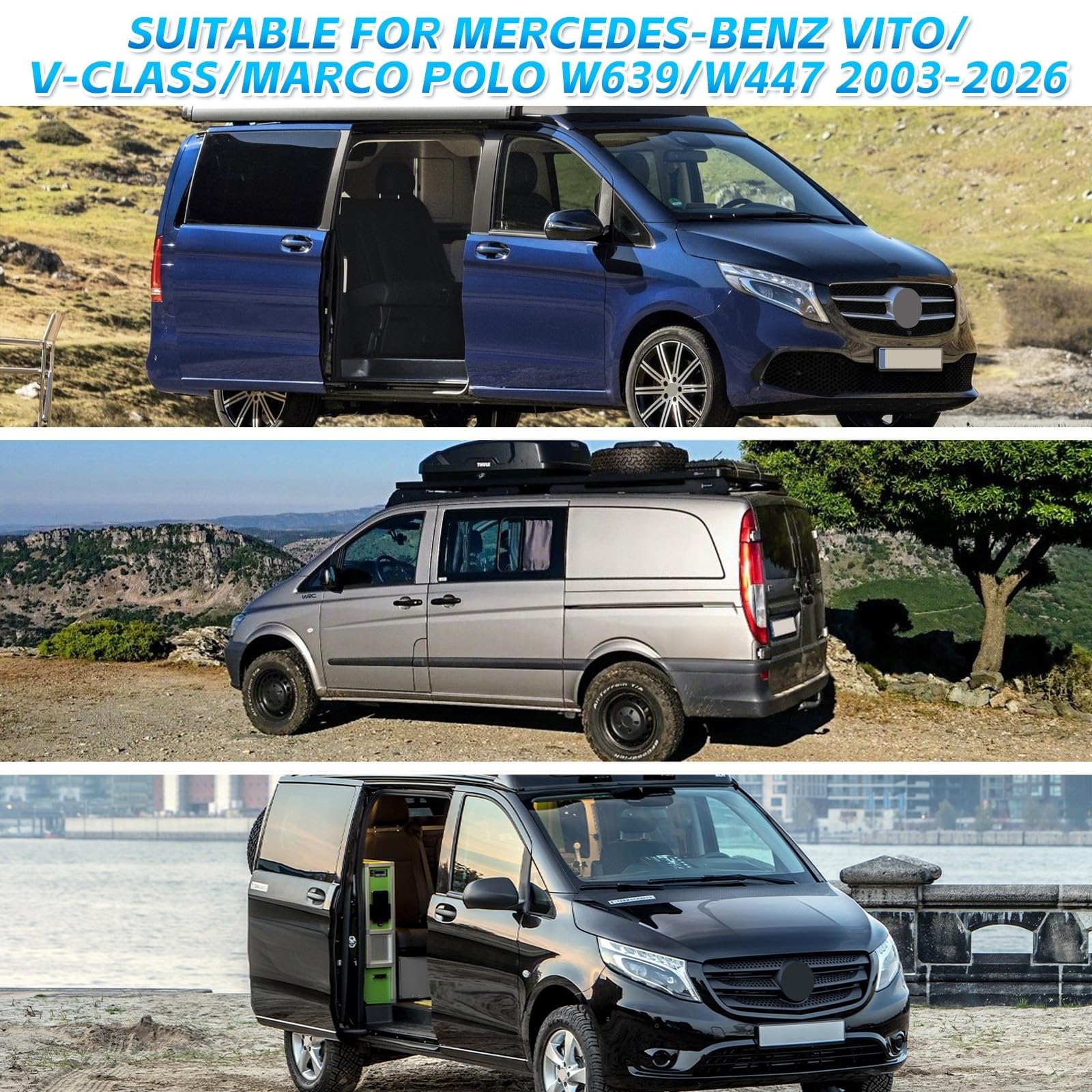 Magnetische Seitenfenster Insektenschutznetze Ersatz für Mercedes-Benz Vito/V-Class/Marco Polo W639/W447 2003-2026, Insektenschutzgitter Vordertür (Paar), Hält Insekten Fern