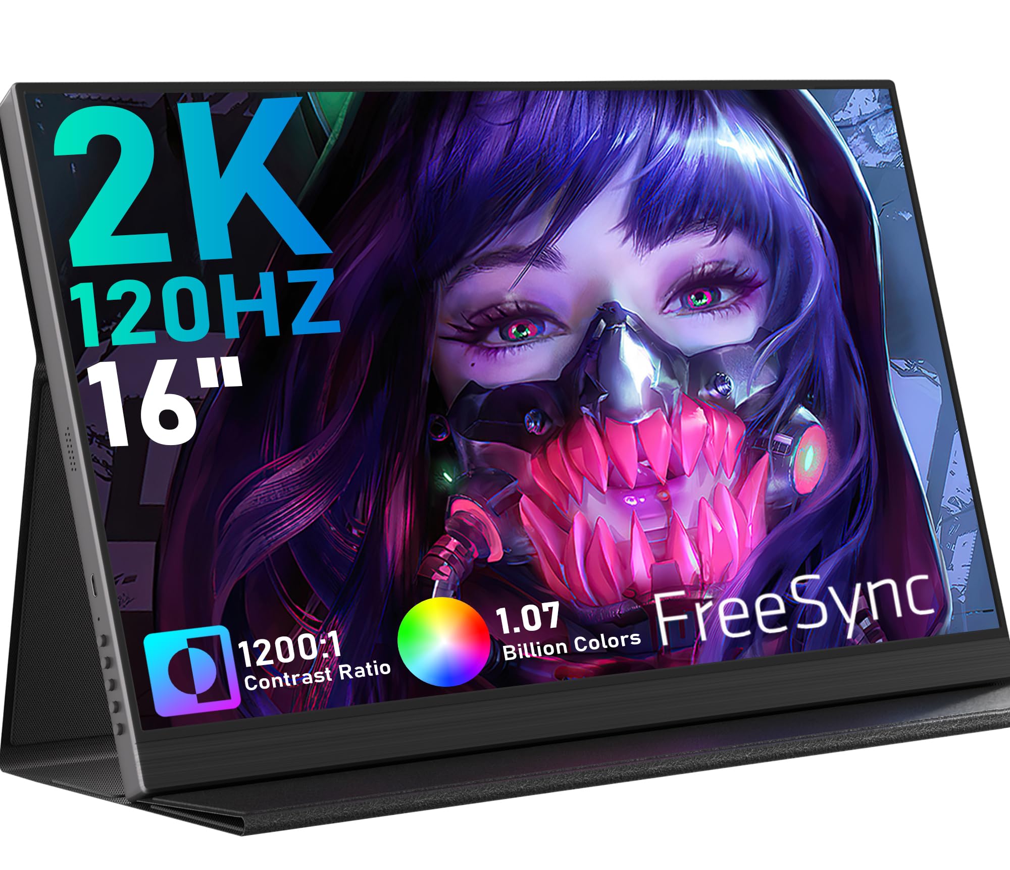 HONGO 2K 120Hz Portable Gaming Monitor, 16" 2560x1600 QHD 16:10 Portable Monitor for Laptop with VESA &amp; Cover, HDR External Second Screen for PC Phone Switch
