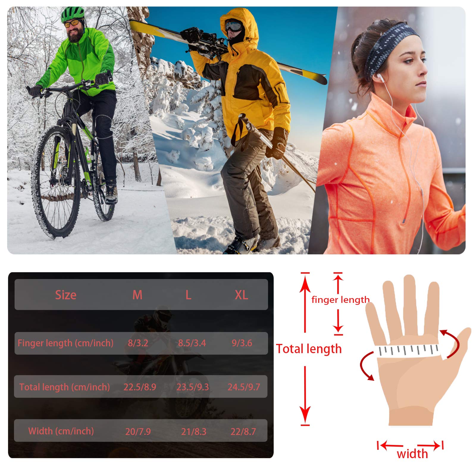 OHWHOA Guanti Invernali Antivento Termici Impermeabili per Uomo e Donna, Guanti da Caldi Sportivi con Touch Screen per Moto, Bici, Corsa, guida, Sci, Snowboard, Alpinismo