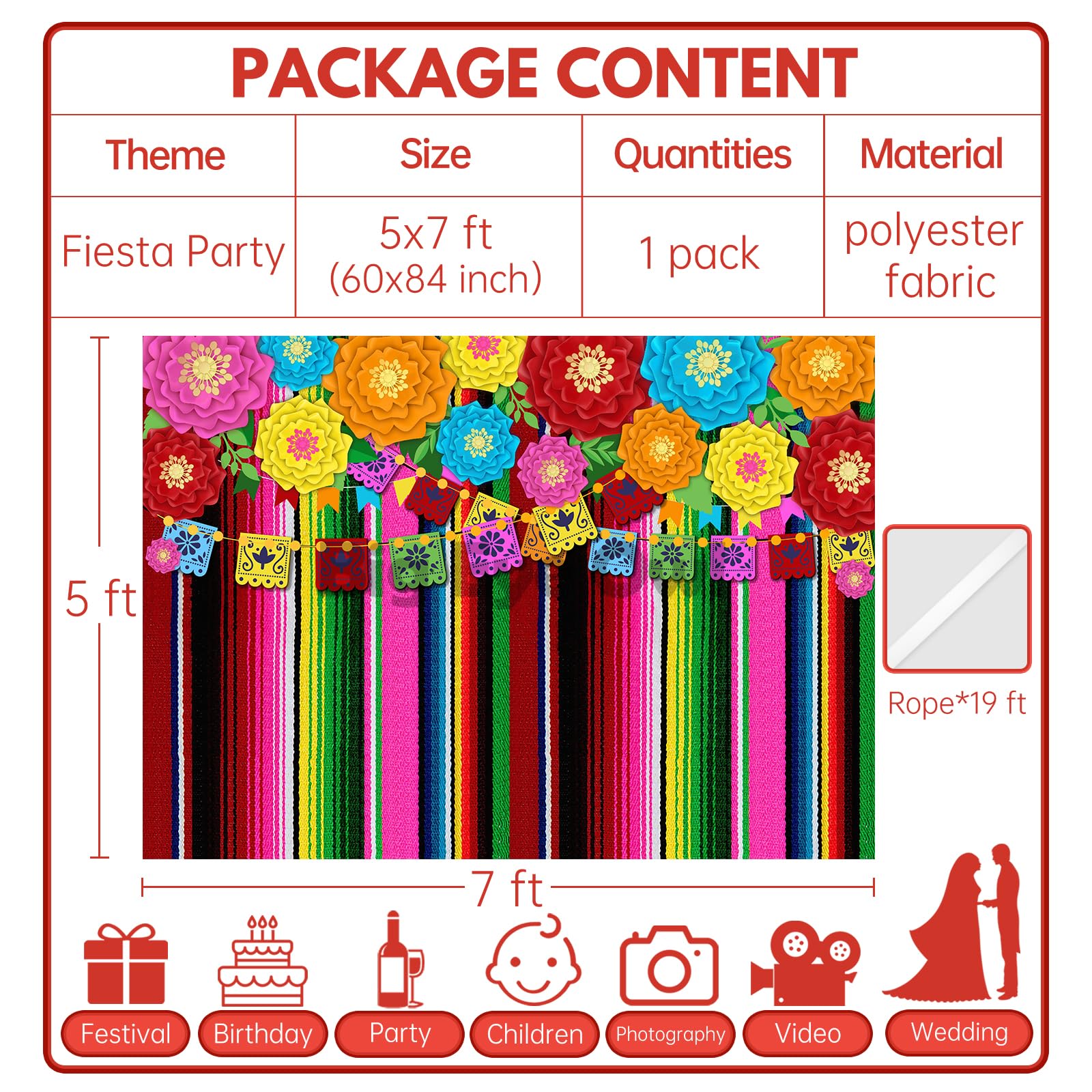 Mexican Party Decorations Mexican Theme Backdrop Fiesta Photo Backdrop Cinco De Mayo Carnival Colorful Flags Striped Floral Banner Table Decor Backgro | UK - View #5