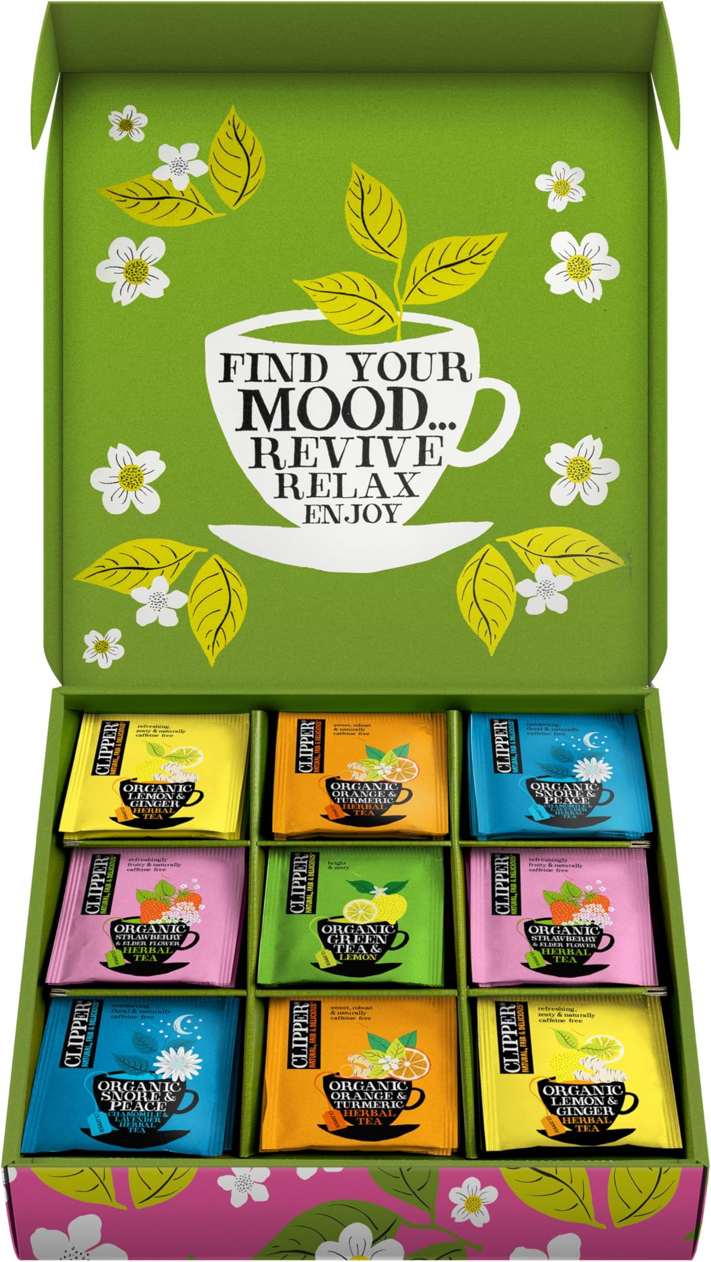 Clipper Tea Organic Herbal & Green Tea Selection Gift Box|Organic, Eco Friendly & Fair Trade| Assorted Individually Wrapped Tea Bags |1 Sampler box with 45 Unbleached Tea Bags
