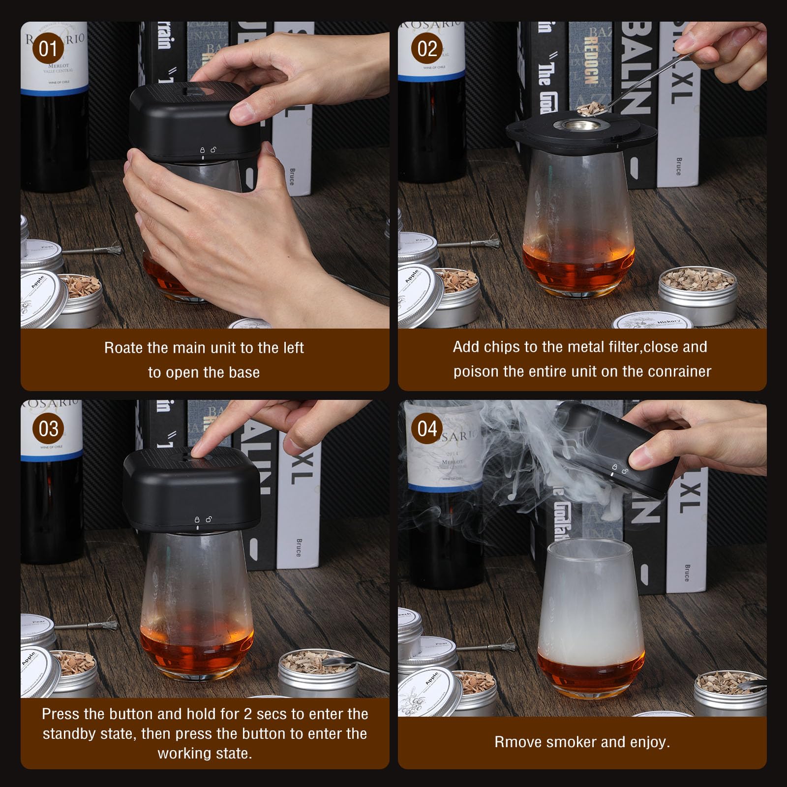 Kit per Affumicatore per Cocktail Kit per Affumicatore Whisky da Elettrico con 6 Gusti Patatine in Legno Accessori per Cocktail Whisky Regalo di Natale per Padre Marito Uomo