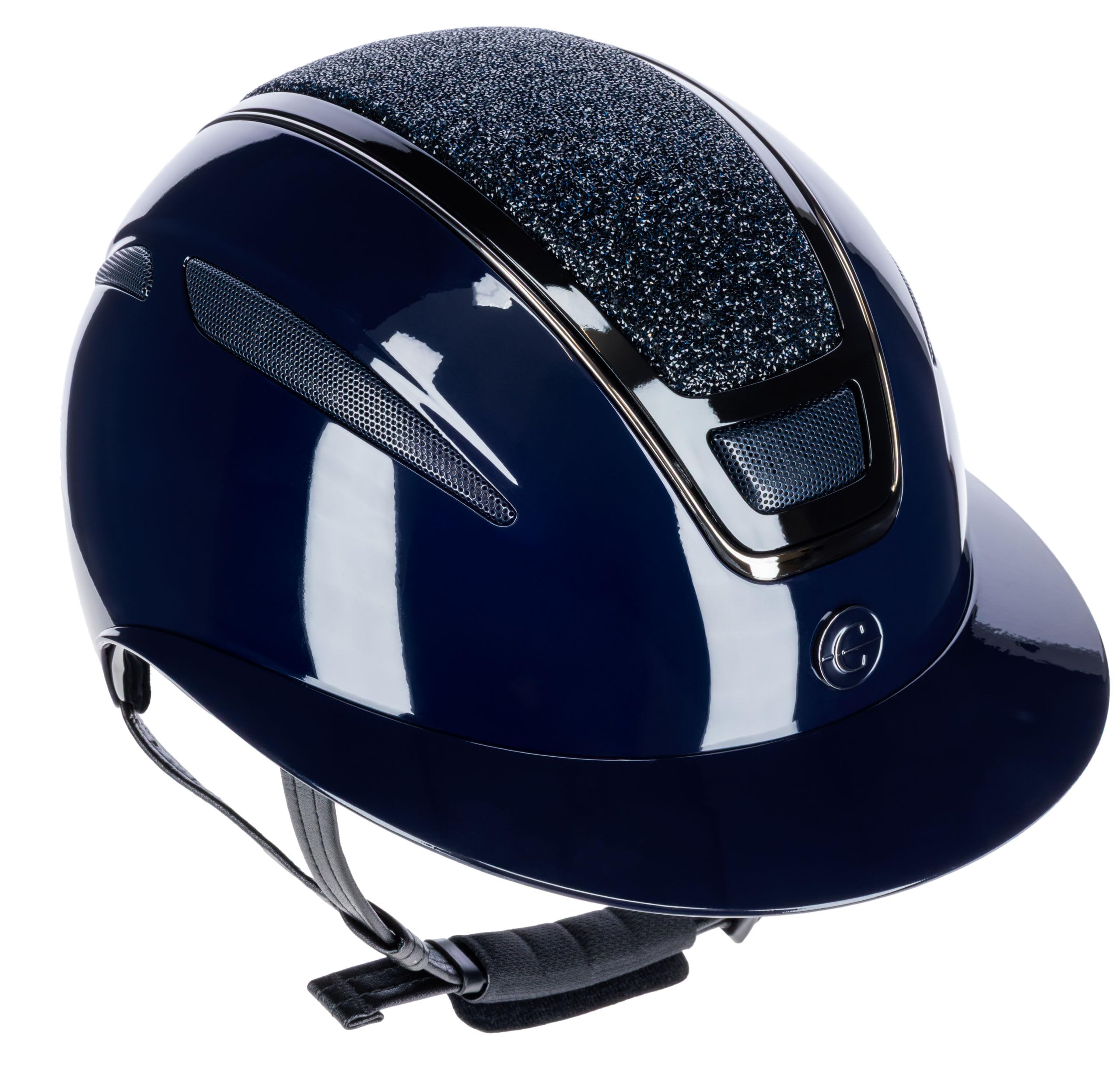 Covalliero Elite Polo - Casco de equitación para mujer, color azul lacado, circunferencia de la cabeza 56-58 cm, antigolpes, con visera de polo, con sistema de disco, color azul