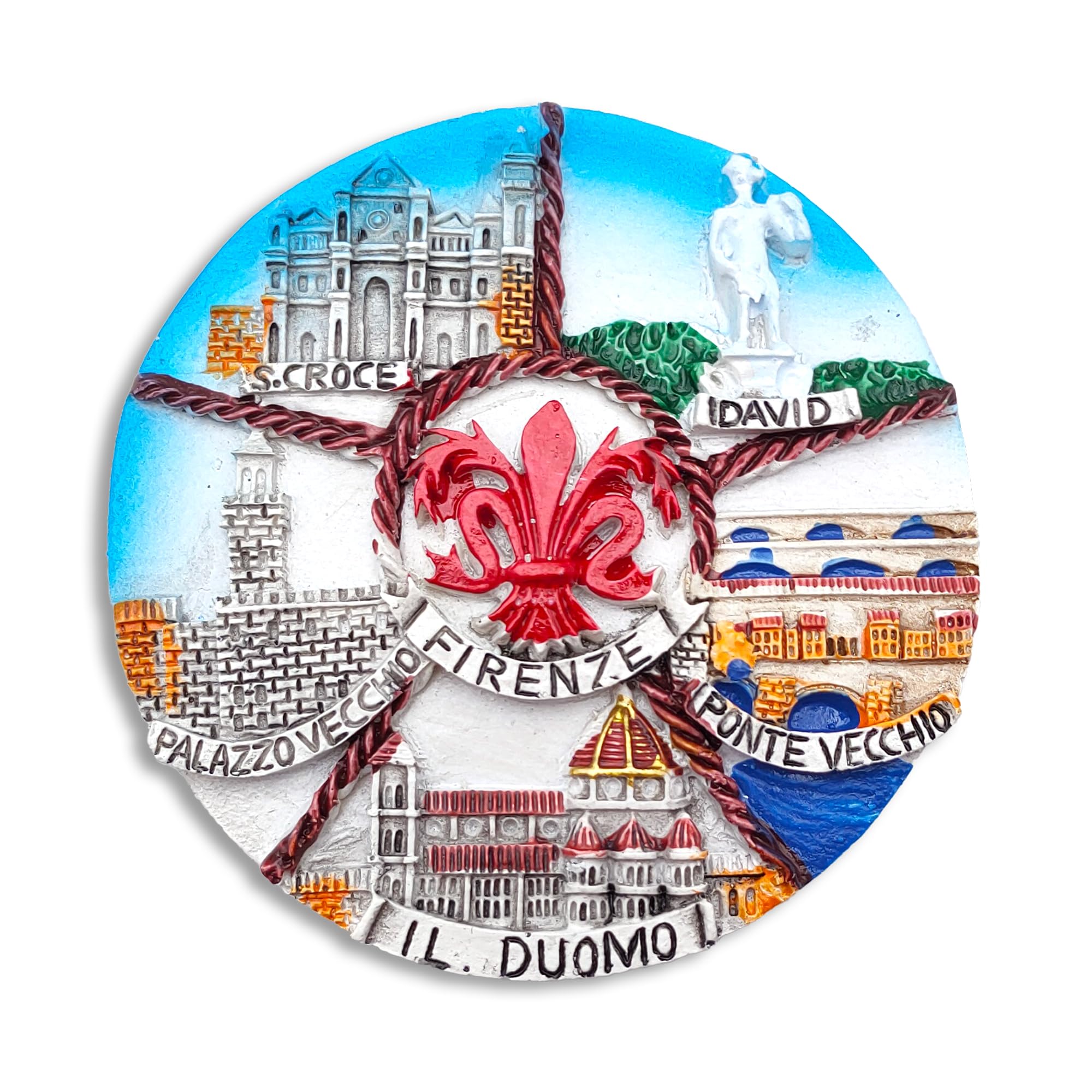 Firenze 3D Magnet - Ponte Vecchio, Santa Croce, Il David, Palazzo Vecchio, Duomo - Decorative Magnet for Fridge and Magnetic Board - Souvenir City of Art 7 x 7 cm