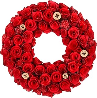 Valentine Wreath, 13 Inch Small Red Wreaths, Hand Carved | Natural Pine Wood, Valentine Christmas Decorations for Front Door, Wall & Window Decor