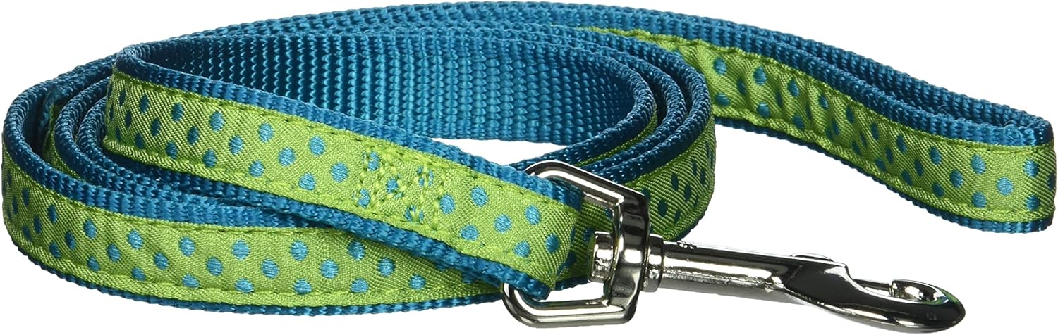 East Side Collection Nylon Polka Dot Dog Leash, 6-Feet x 1-Inch Lead, Green