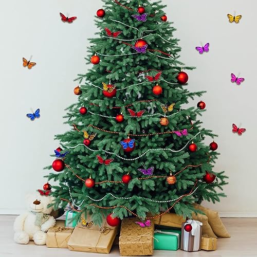 Miniatura 11 de Ysleen Juego de 12 mariposas monarca de Halloween, mariposas artificiales, púas de plumas con alambre para manualidades, flores falsas, suministros