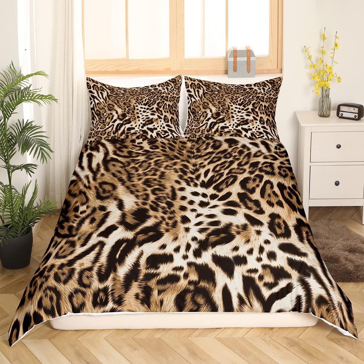Loussiesd Leopard Duvet Cover Cheetah Bedding Set for Kids Boys Girls Wild Animal Comforter Cover Leopard Fur Duvet Cover Double Size - Image 3