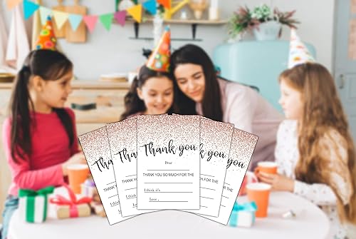 Miniatura 3 de Tarjetas de agradecimiento para fiestas de cumpleaños con purpurina rosa para niños, notas de agradecimiento para niñas y niños, decoraciones de