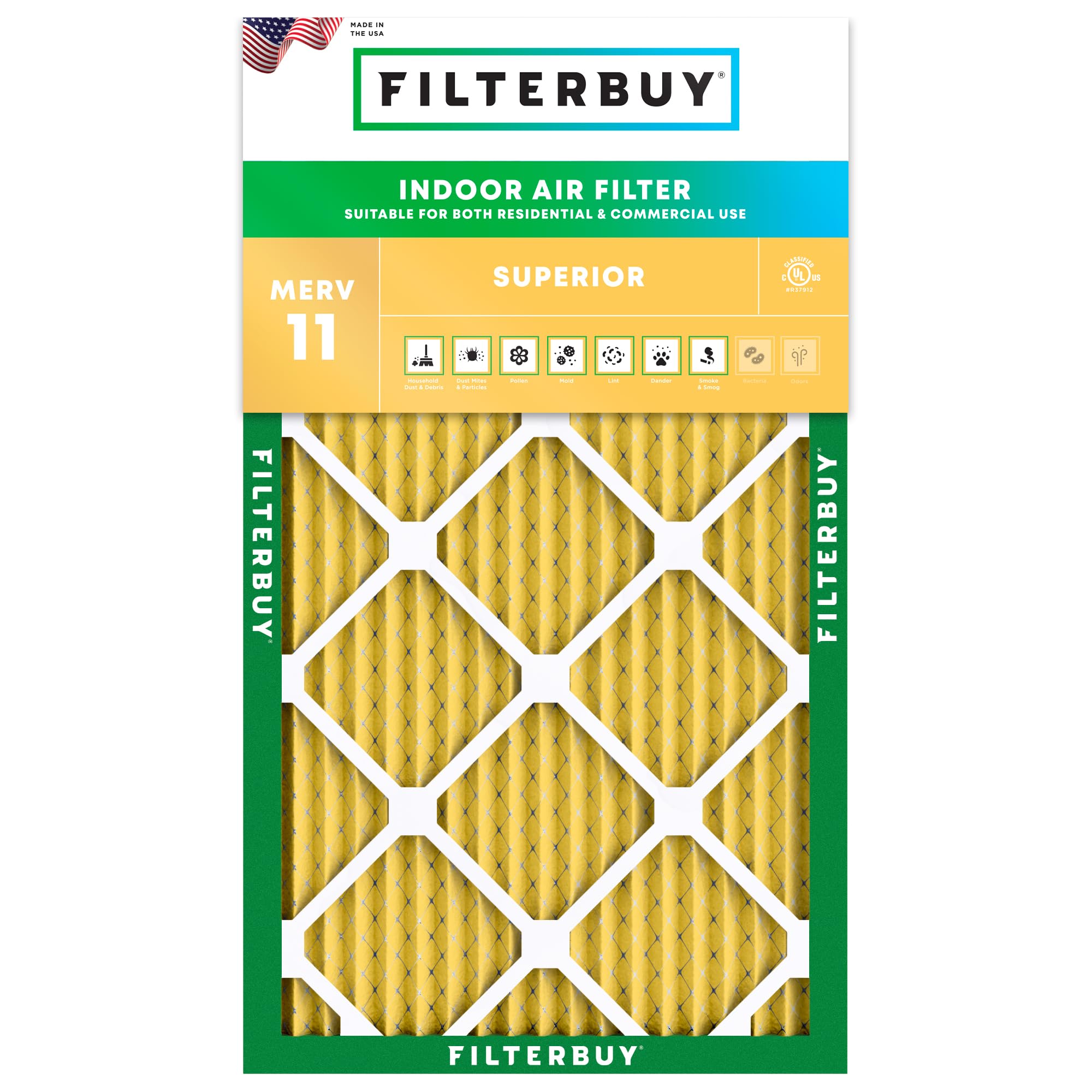 Filterbuy 13x21.5x1 Air Filter MERV 11 Allergen Defense (1-Pack), Pleated HVAC AC Furnace Air Filters Replacement (Actual Size: 12.88 x 21.50 x 0.75 Inches)