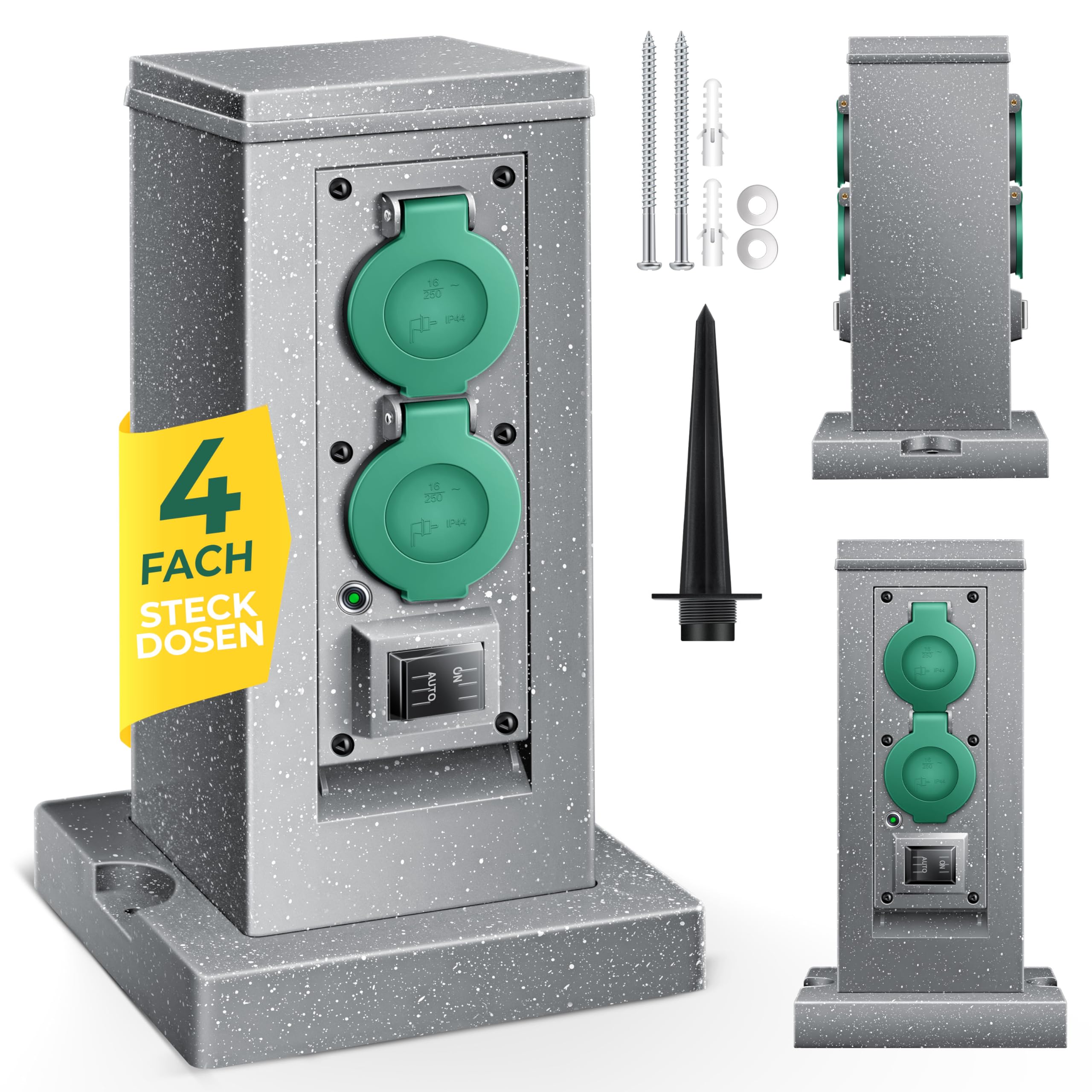PRISE DE JARDIN quadruple Prise extérieure IP44 Aspect de granit Bloc de prises EUR 34,99 - FR